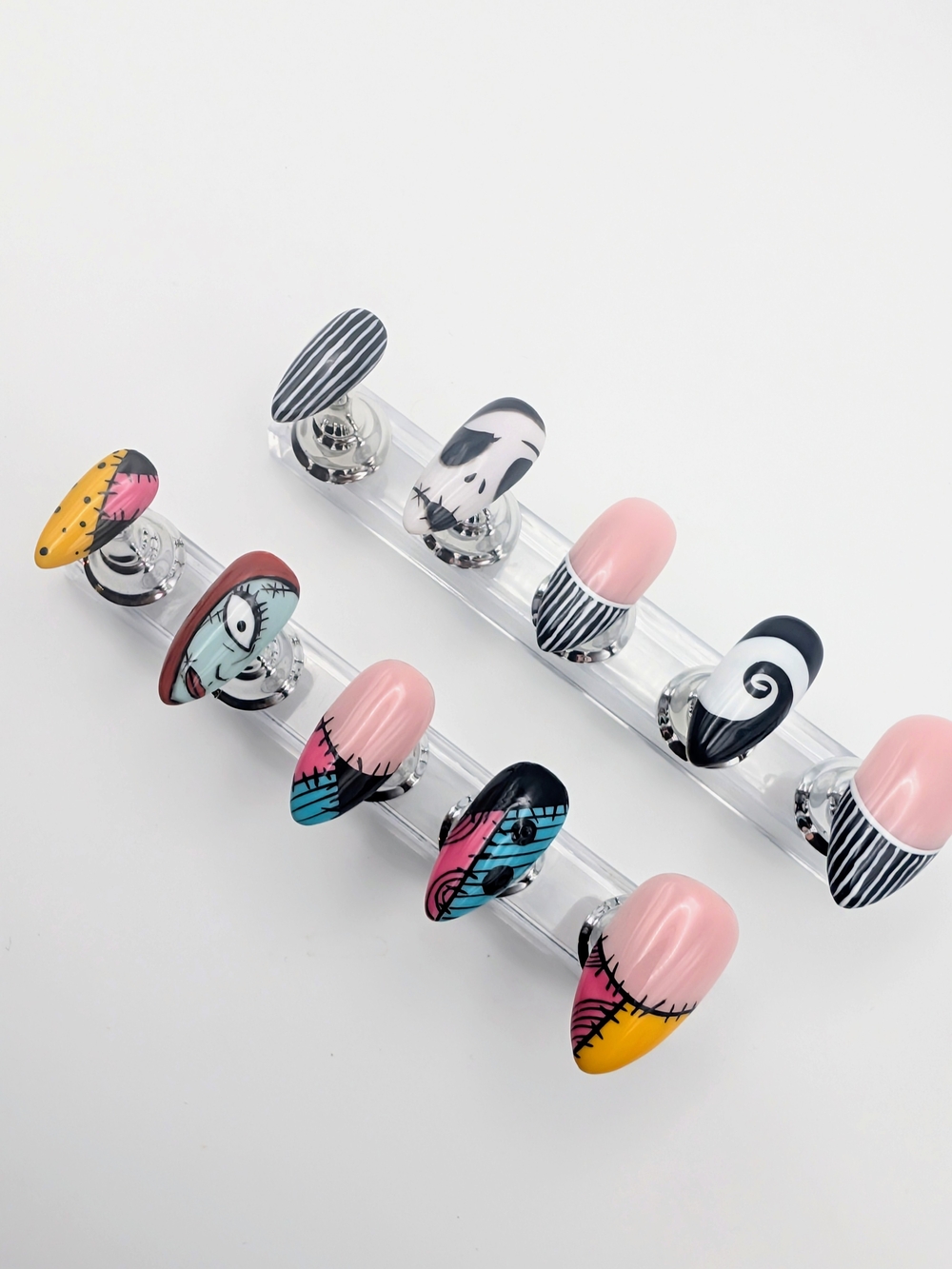 Handcrafted Nightmare Before Christmas Jack & Sally Med. Almond Press-On Nails